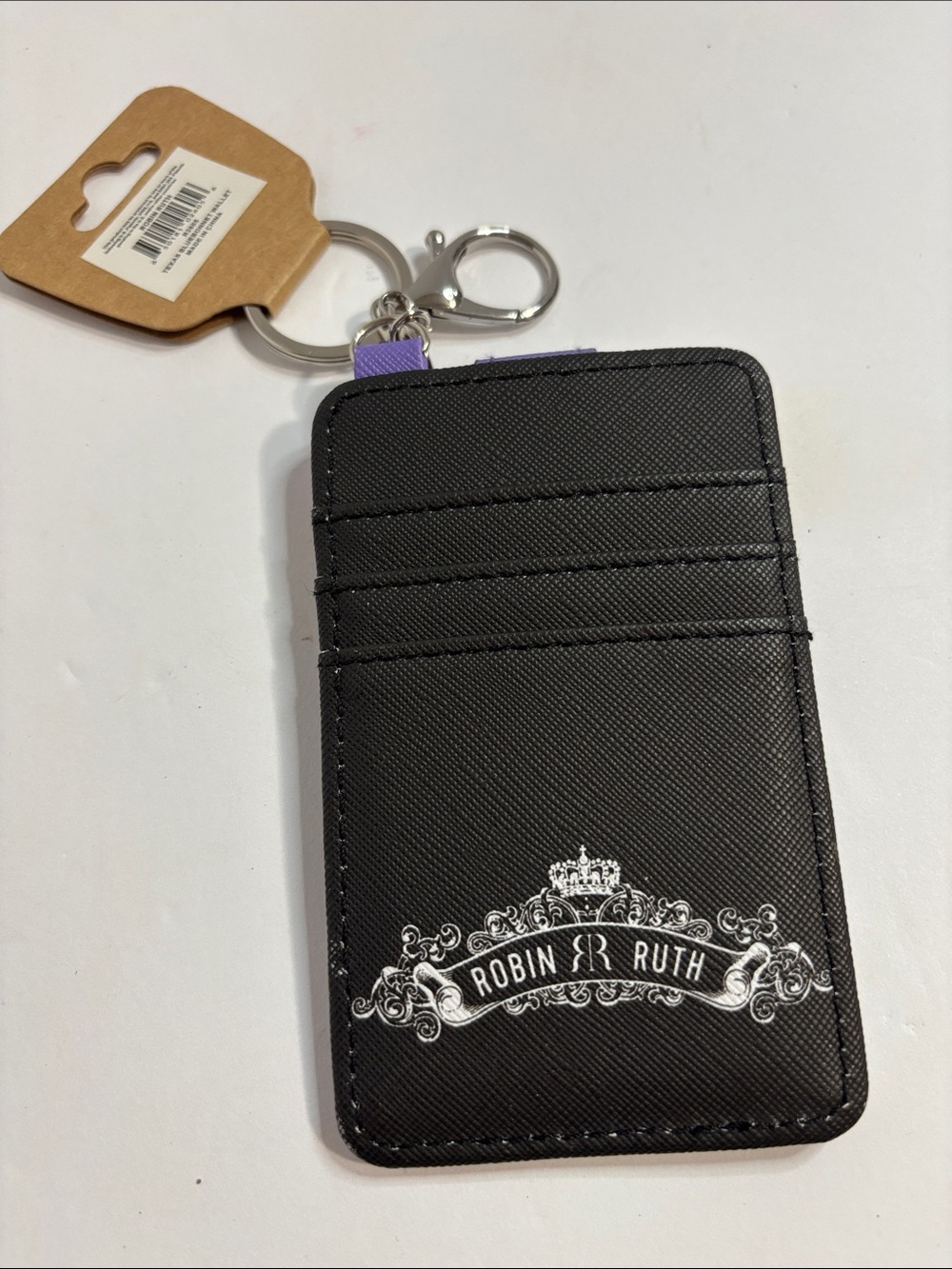 Robin Ruth Black Card Pocket Keychain with Purple StrapTexas New with Tags